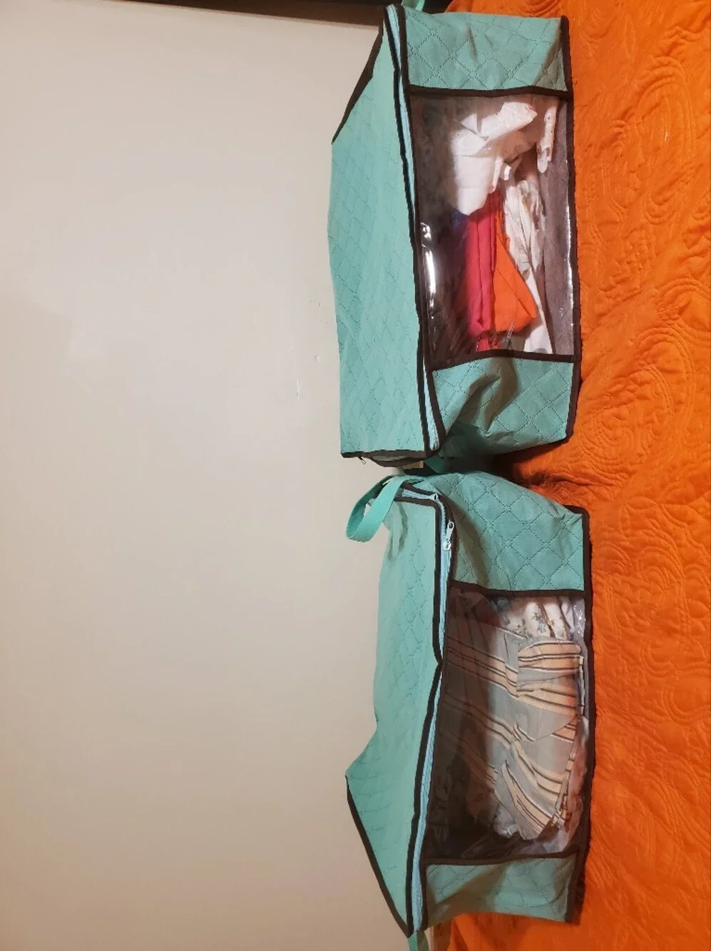2 Large Storage Bags with Clear Windows, Handles, & Zipper Closures